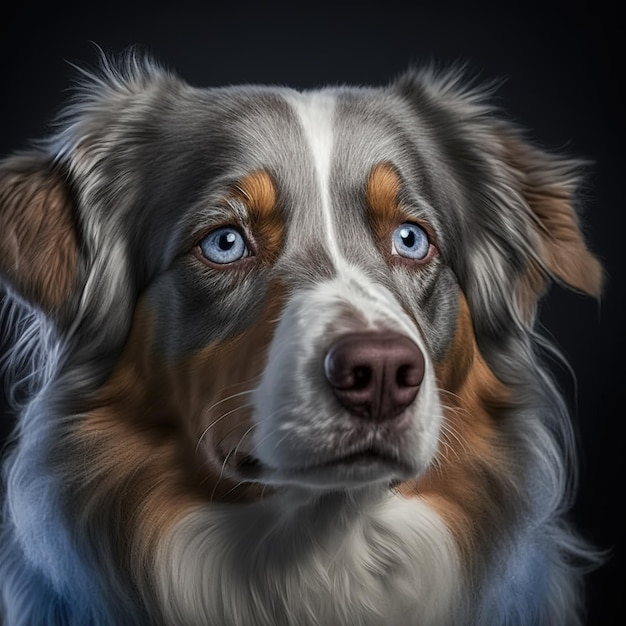 Ravishing Australian shepherd studio portrait in black isolated background