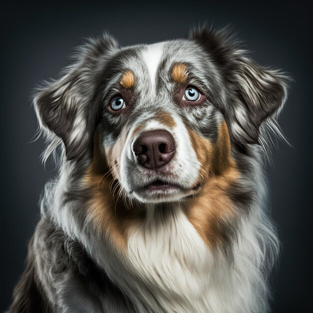 Ravishing Australian shepherd studio portrait in black isolated background