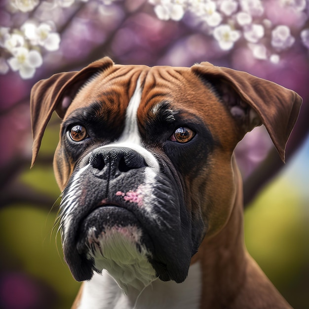 Ravishing hyper realistic digital portrait of happy boxer dog in natural outdoor