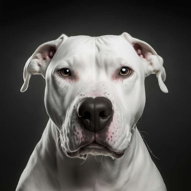 Ravishing loseup studio portrait of white dogo argentino on isolated background