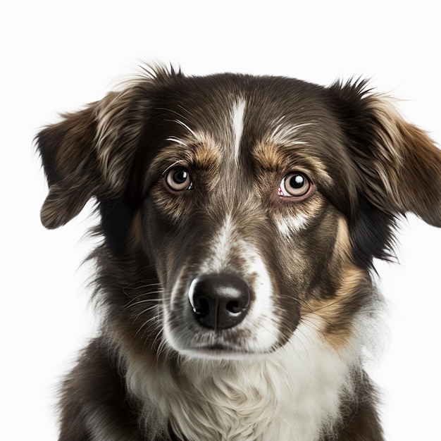 白い孤立した背景の肖像画のオーストラリアン シェパード犬のうっとり