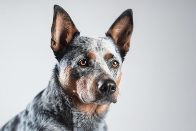 Ravishing realistic australian blue heeler portrait in white isolated background