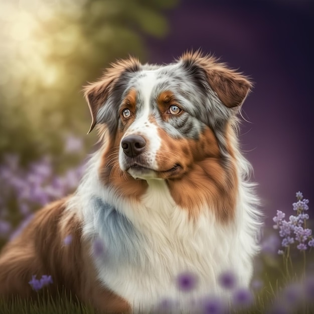 Ravishing realistic digital illustration portrait of Australian shepherd dog