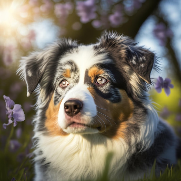 Ravishing realistic digital illustration portrait of Australian shepherd dog