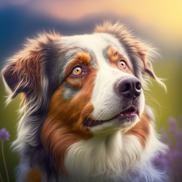 Ravishing realistic digital illustration portrait of Australian shepherd dog