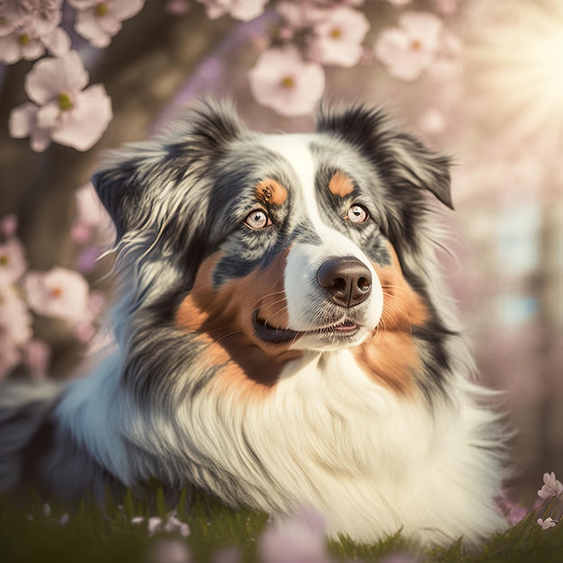 Ravishing realistic digital illustration portrait of Australian shepherd dog