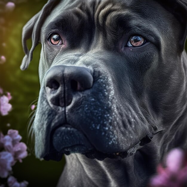 Восхитительный реалистичный цифровой портрет итальянской собаки кане корсо на природе