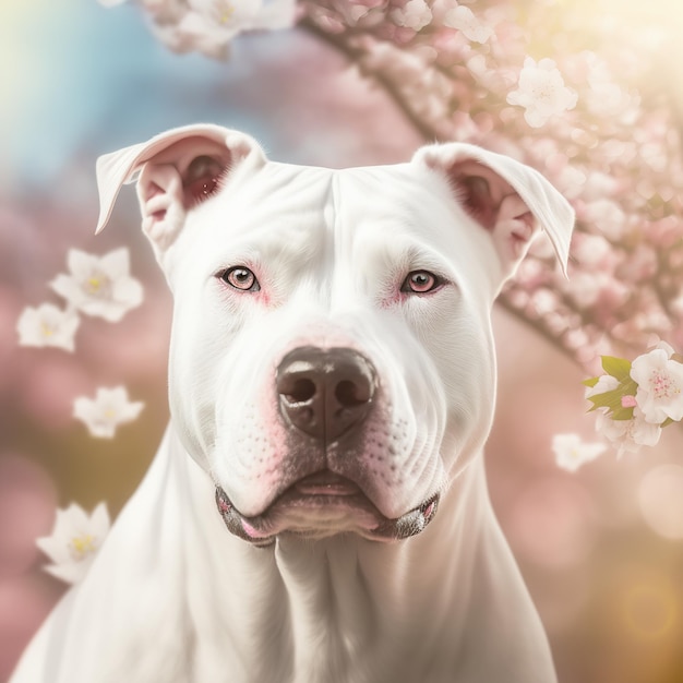 Ravishing realistic dogo argentino portrait in natural outdoor background