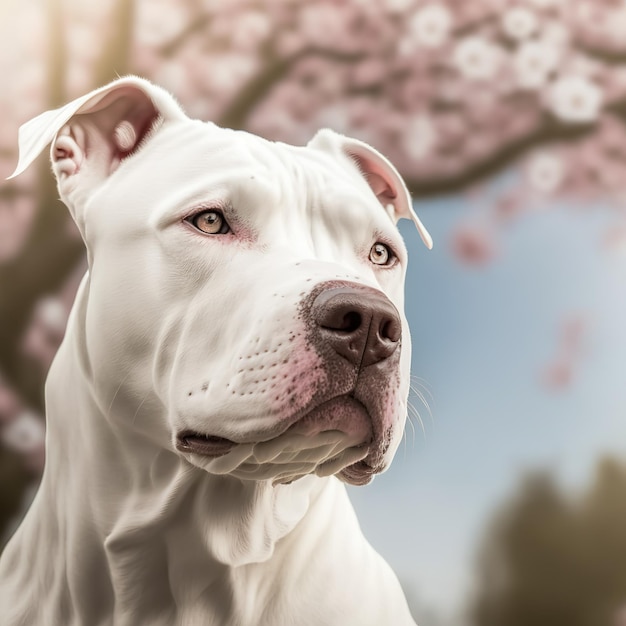 Ravishing realistic dogo argentino portrait in natural outdoor background