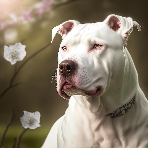 Ravishing realistic dogo argentino portrait in natural outdoor background