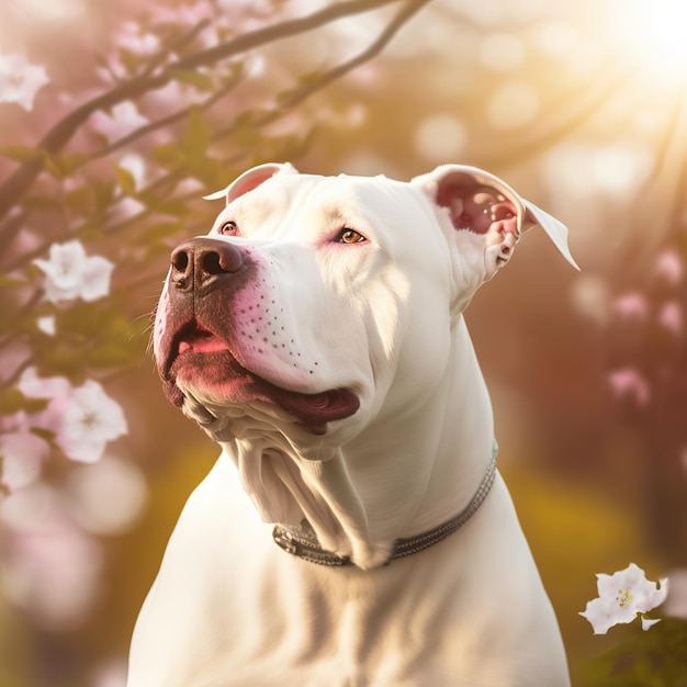 Ravishing realistic dogo argentino portrait in natural outdoor background