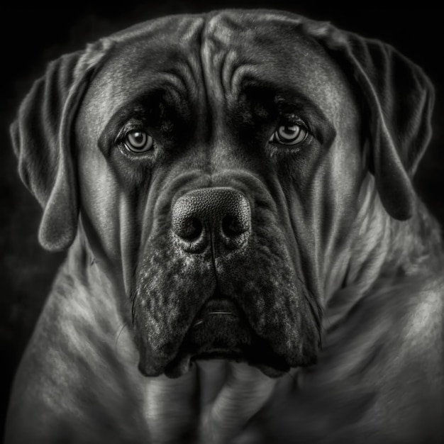 Ravishing studio portrait of curiosity look English mastiff dog portrait