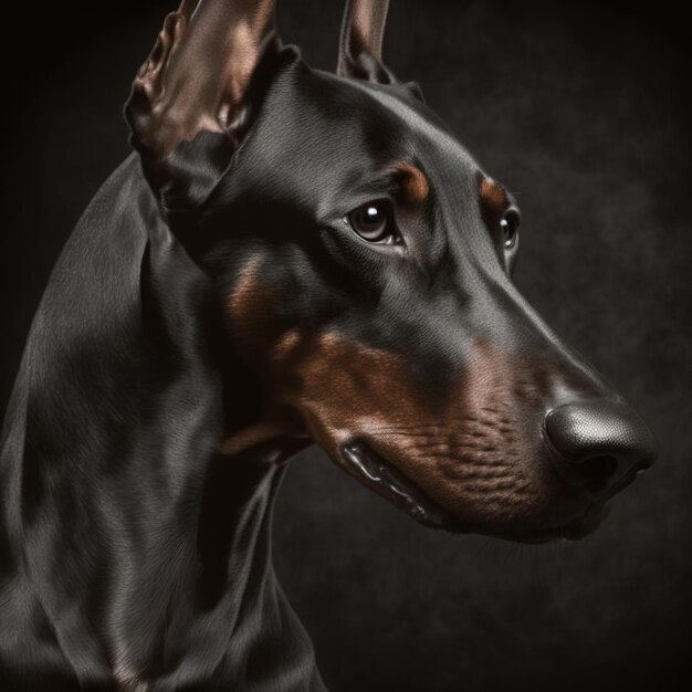 黒の孤立した背景に魅力的なスタジオ ポートレート ドーベルマン犬