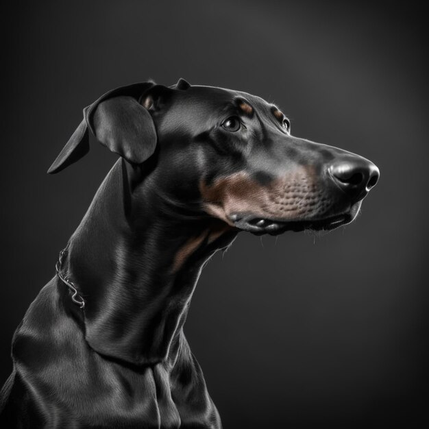 Ravishing studio portrait doberman dog on black isolated background