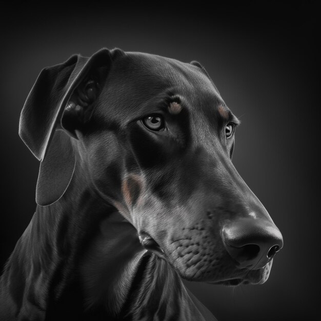 Ravishing studio portrait doberman dog on black isolated background