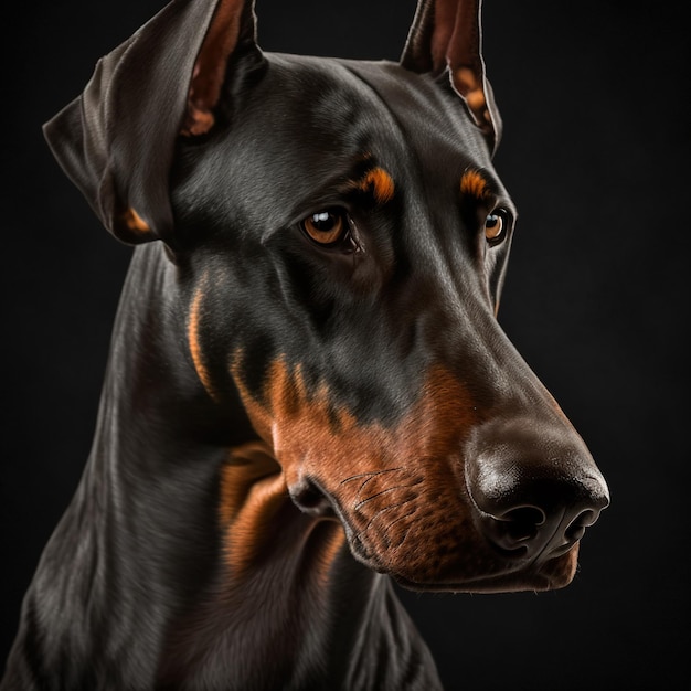 Foto incantevole ritratto in studio cane doberman su sfondo nero isolato