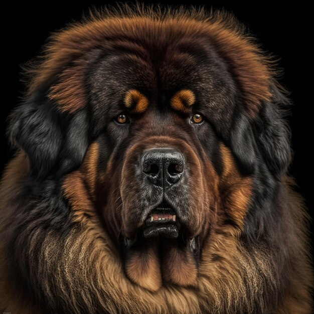 Ravishing studio portrait of huge tibetan mastiff dog on isolated background