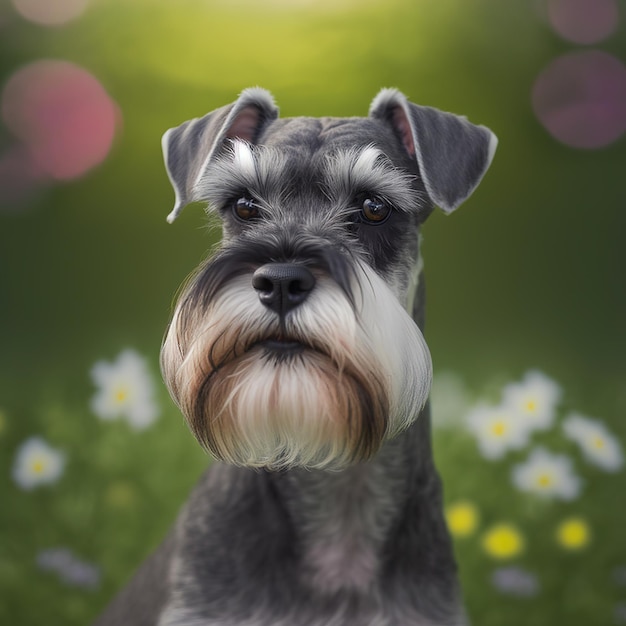 Ravishing studio portrait of miniature schnauzer dog on isolated background