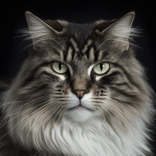 Ravishing studio portrait of norwegian forest cat on isolated background