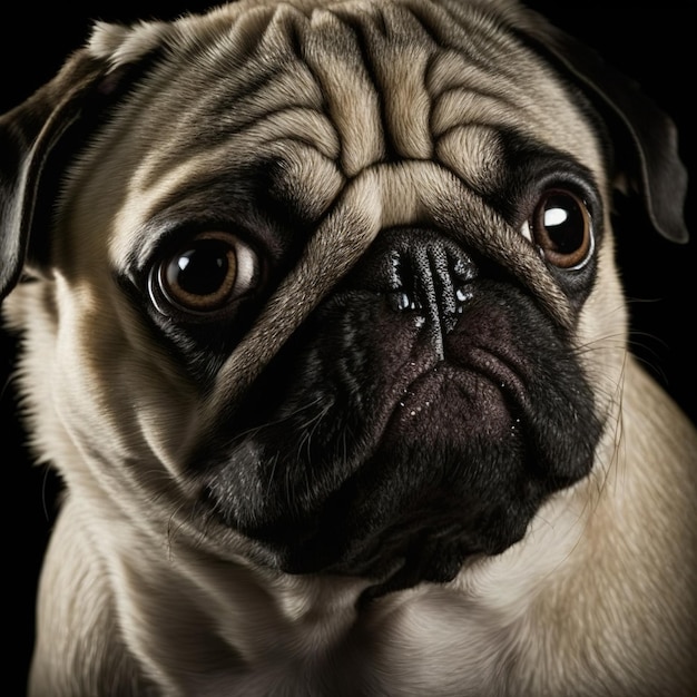 Ravishing studio portrait of pug dog on isolated background