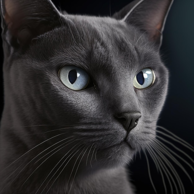 고립 된 배경에 러시아 블루 고양이의 황홀한 스튜디오 초상화