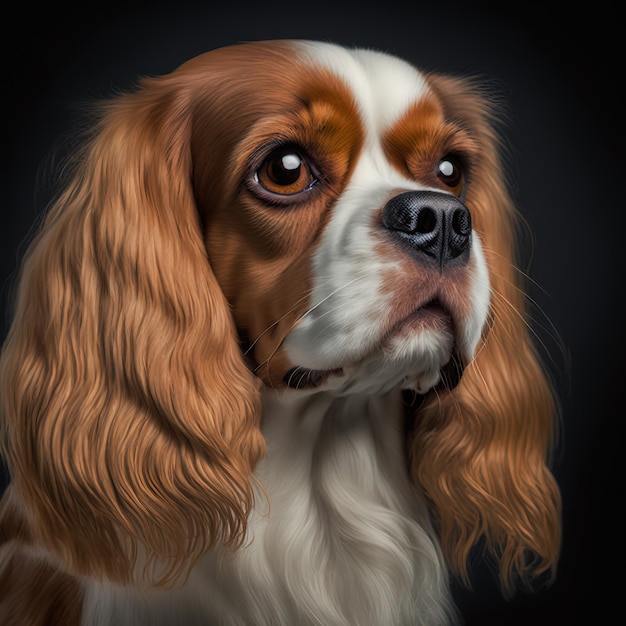 Ravishing studio shot with cute cavalier king charles dog portrait