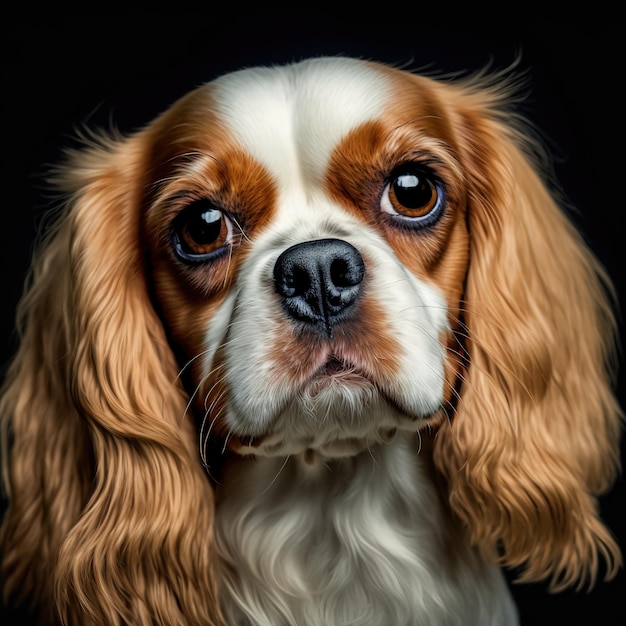 Ravishing studio shot with cute cavalier king charles dog portrait