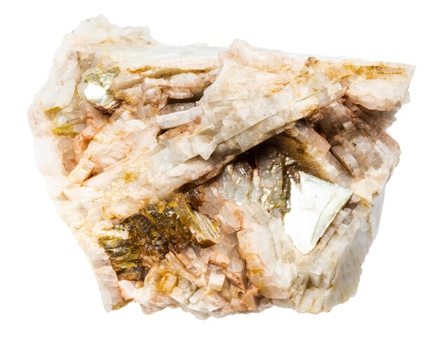 Photo raw albite mineral with muscovite isolated