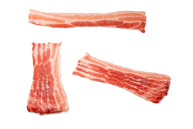 Raw bacon slices isolated on a white background