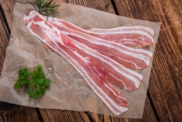 Raw Bacon slices