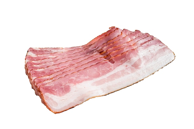 Raw bacon strips of pork meat Isolated on white background