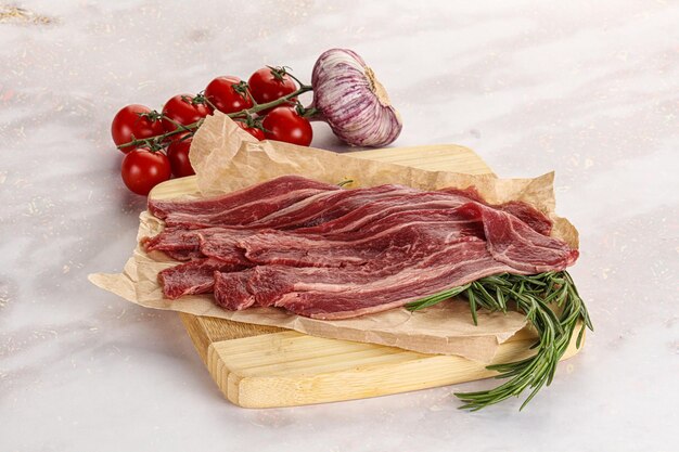 Raw beef bacon slices for cooking