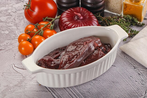 Raw beef liver slices for cooking