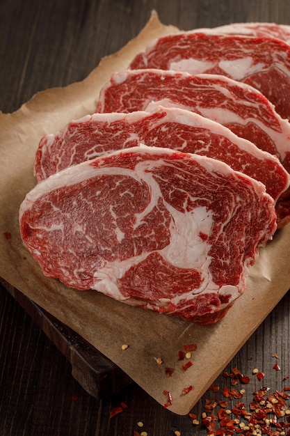 Raw beef meat on a cutting board