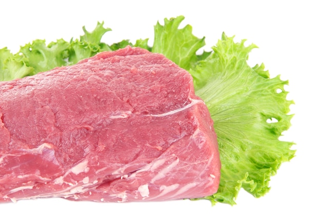 화이트 절연 양상추와 원시 쇠고기 고기