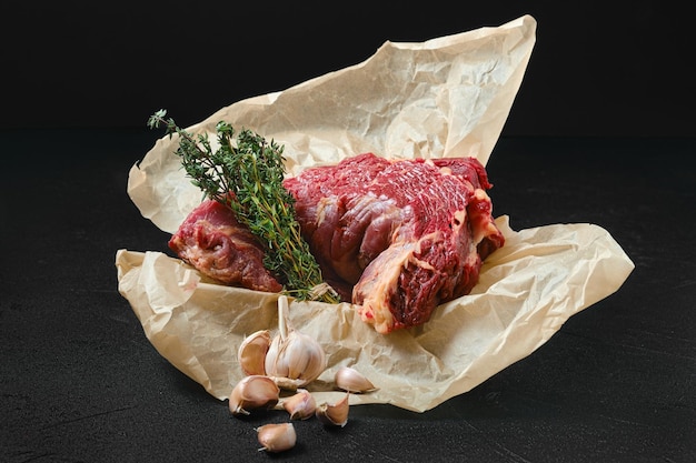 Raw beef neck wrap in paper