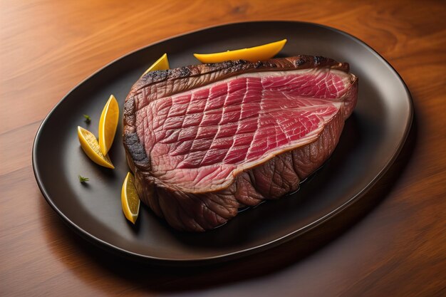 生の牛肉シロインステーキと木製の背景で調理するための成分