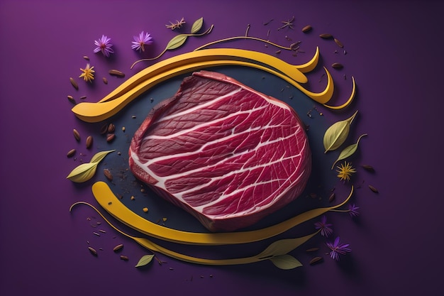 Photo raw beef sirloin steak with ingredients for cooking on wooden background ai generative