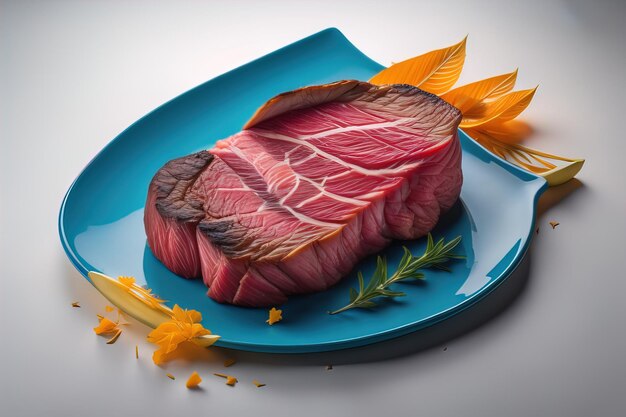 Raw beef sirloin steak with ingredients for cooking on wooden background ai generative