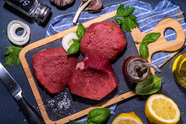 Raw beef steak cooking background