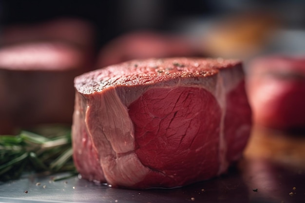 A raw beef steak on a cutting board