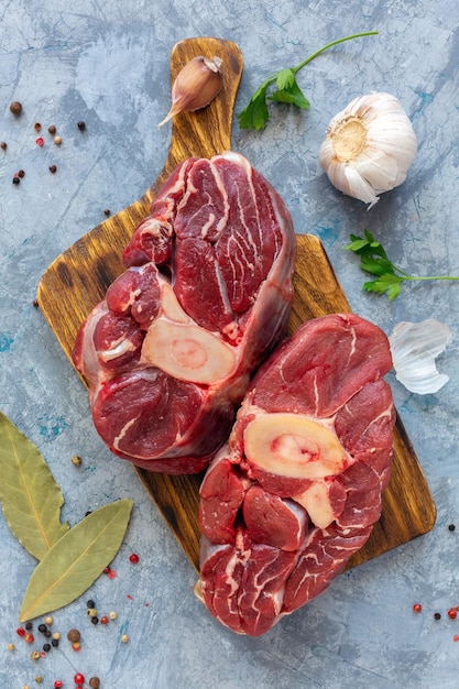 Raw beef steak Osso Buco