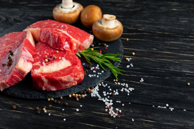 raw beef on a stone cutting board