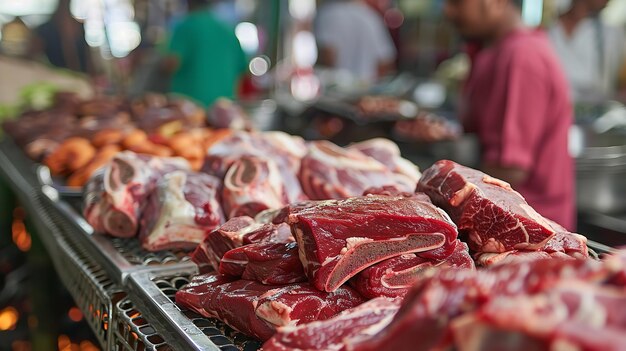 이슬람 축제인 이드 알 아다 (Eid al-Adha) 기간 동안 신선한 생 고기