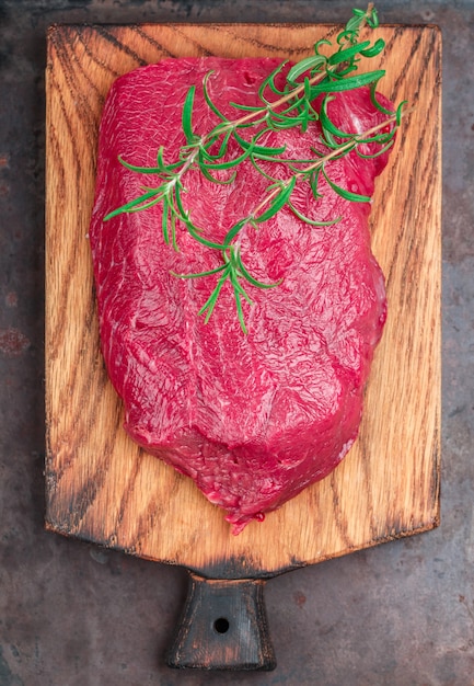 Raw beef on a tray