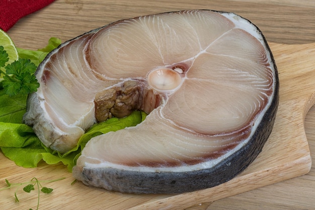 Raw blue shark steak