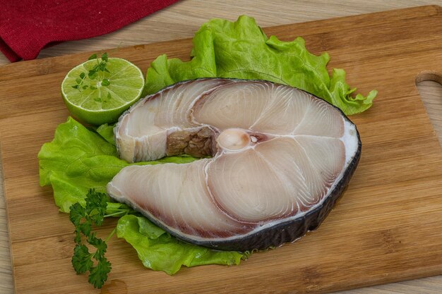 Raw blue shark steak