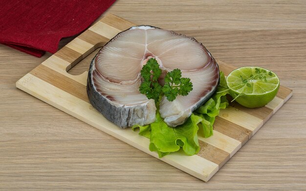 Raw blue shark steak