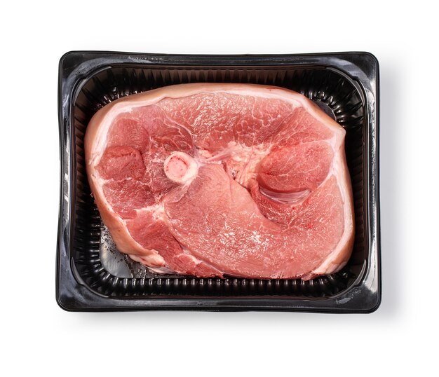 Raw bottom round roast in package isolated on white background with clipping path