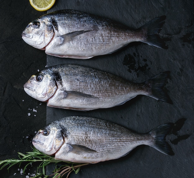 Raw bream fish with herbs